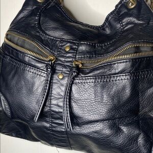 Bueno Black Leather Bag with Gold Accents